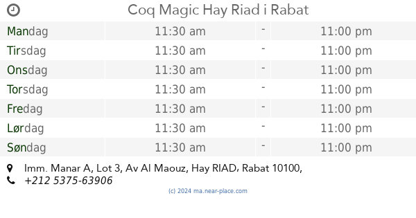 Coq Magic Hay Riad Rabat Bningstider Tel